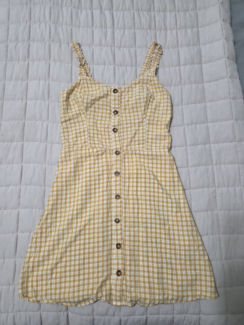 Hollister Mustard Gingham Button-Front Mini Dress